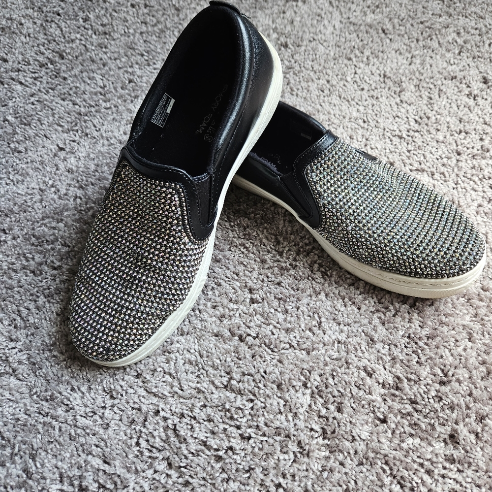 Skechers Street Memory Foam Black with Rinestone Slip On Shoes Women's S…